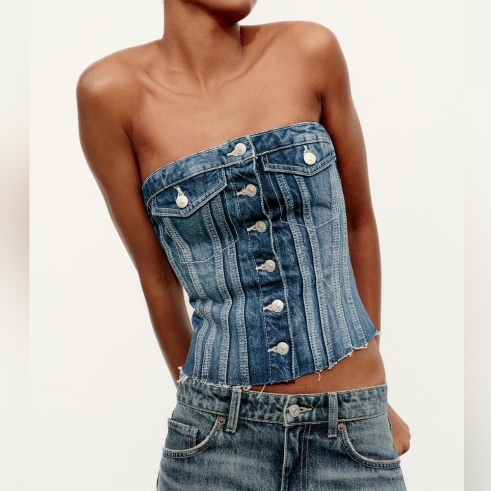 Zara Corset Style Denim Top NWT